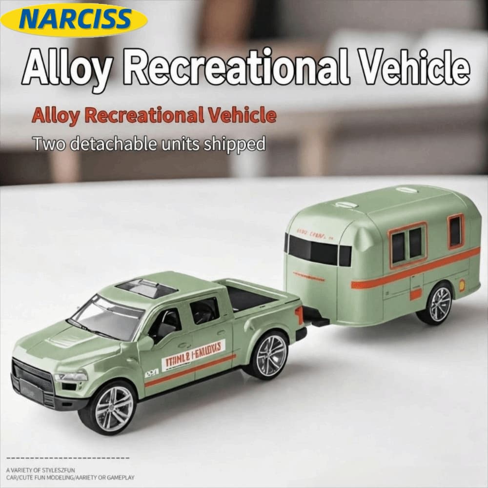Veículo Recreativo NARCISSUSPW , Carro Retrátil Combinado De Arrasto Livre Em Liga , Trailer De Brinquedo Verde Cinza
