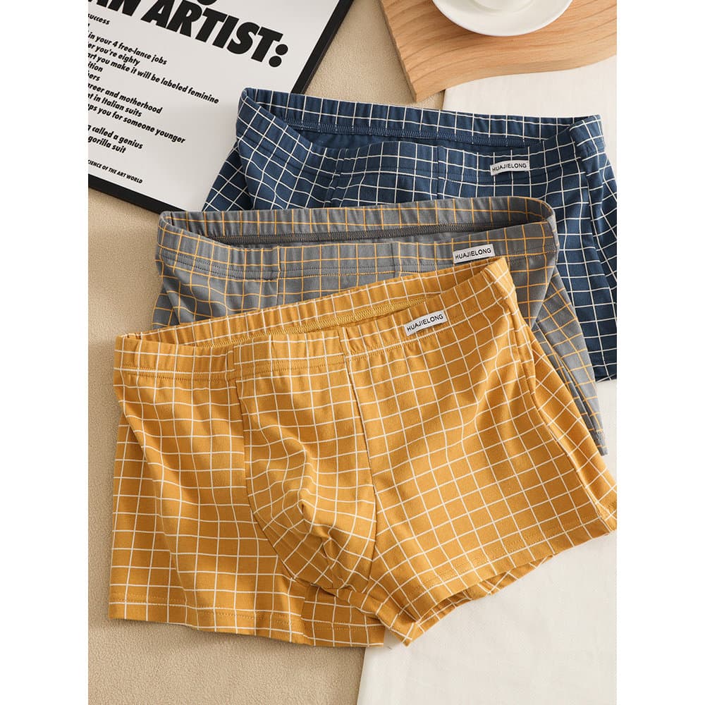 Roupa interior masculina xadrez boxer briefs 2026 boxer briefs juventude Shorts esportes calças respiráveis