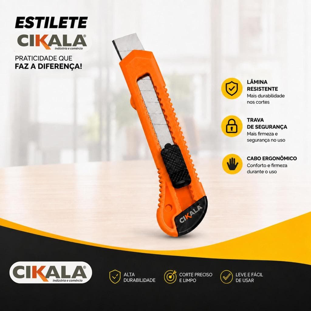 Estilete Laranja para Corte Ferramenta Manual Uso Geral Artesanato Trabalhos e Serviços