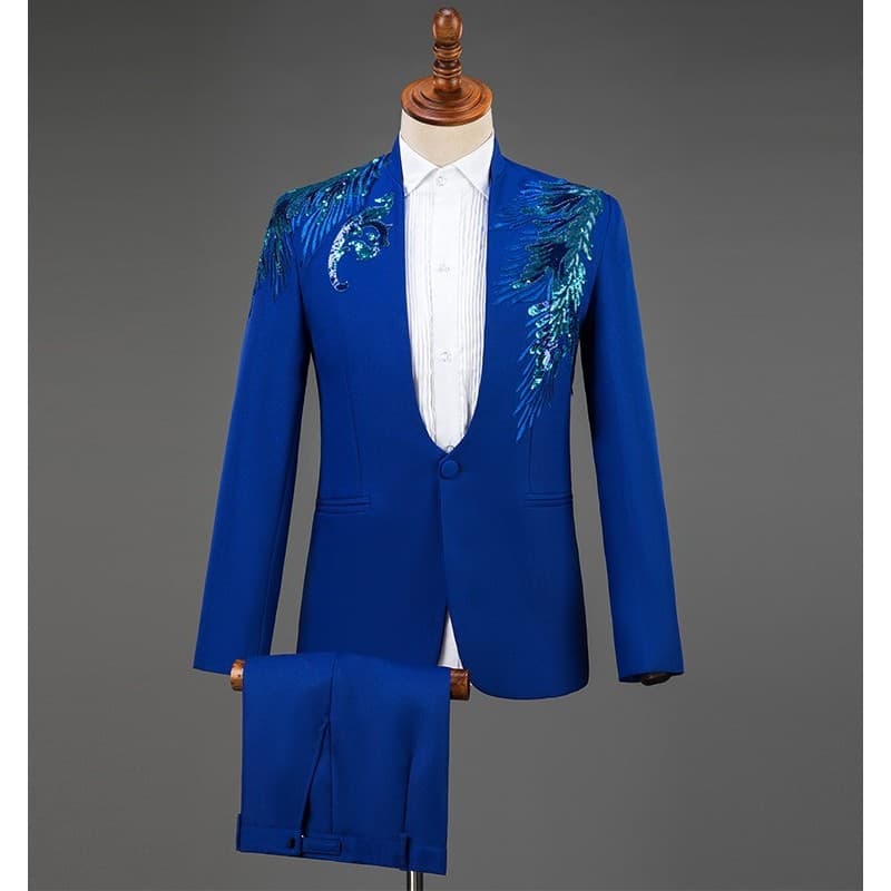 Gola terno masculino lantejoulas bordado coro desempenho vestido masculino cantor anfitrião traje desempenho vestido