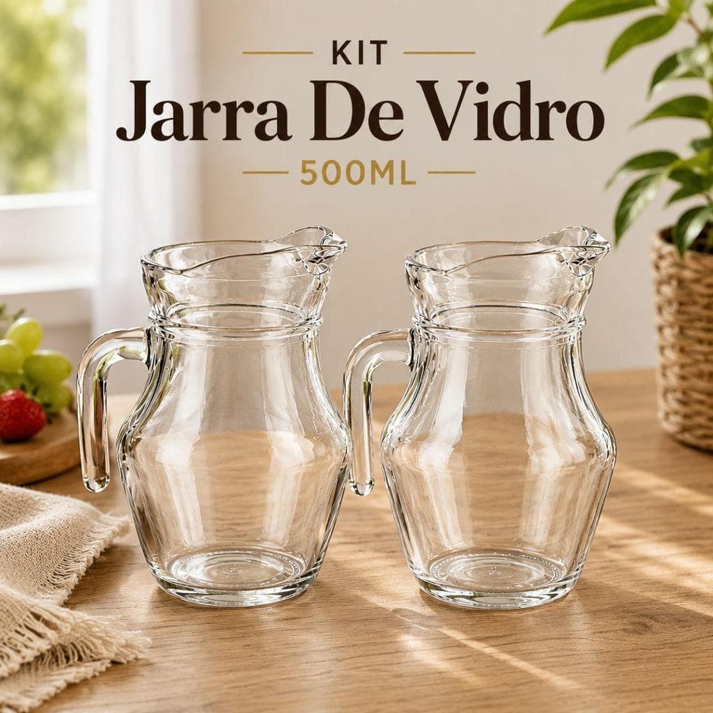 Jogo 2 Jarras Pequena de Vidro 500ml Jarras para Água, Suco, Leite, Chá e Bebidas Vidro Resistente Enfeite Presente