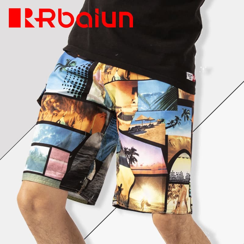 Ruibailun calças de praia masculinas soltas casuais competição de Fitness Shorts de natação de cinco pontos na moda féri