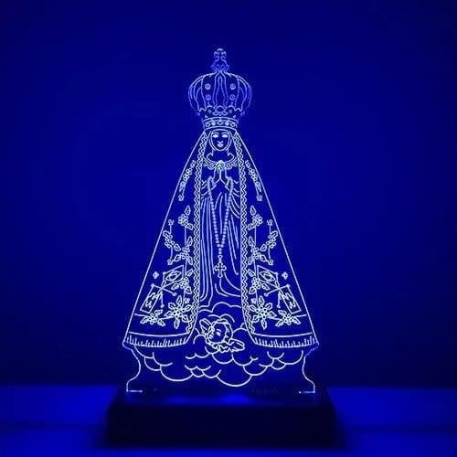 Abajur Nossa Senhora Aparecida Luminária Em Acrílico E Led Cor Da Estrutura Preto Cor Da Cúpula Azul