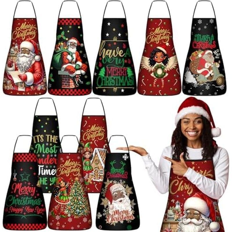 10 Pçs Elfo Avental De Natal Ajustável Cozinha Cozinhar Aventais Churrasco Babador Engraçado Chef Para Mulheres Homens