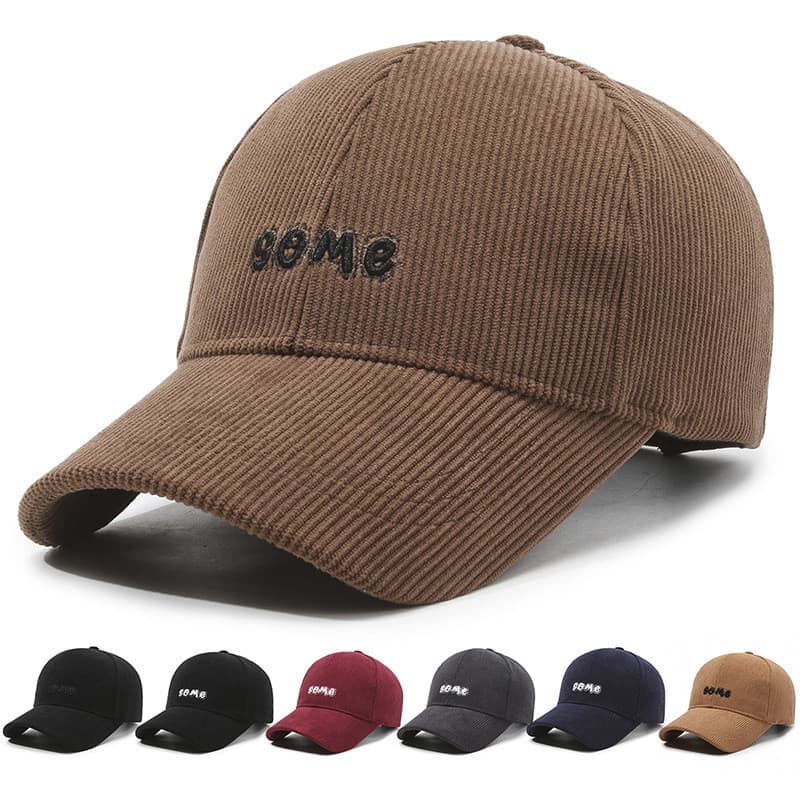 Boné de Corduroy com Letras Bordadas, Boné de Beisebol, Boné Duckbill para Atividades ao Ar Livre&**&-*&&-*&--&-*