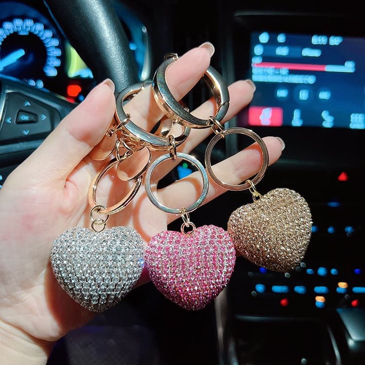 Chaveiro de Coração de Diamante, Joia, Pingente para Carro, Acessórios para Bolsa Feminina, Coração de Cristal