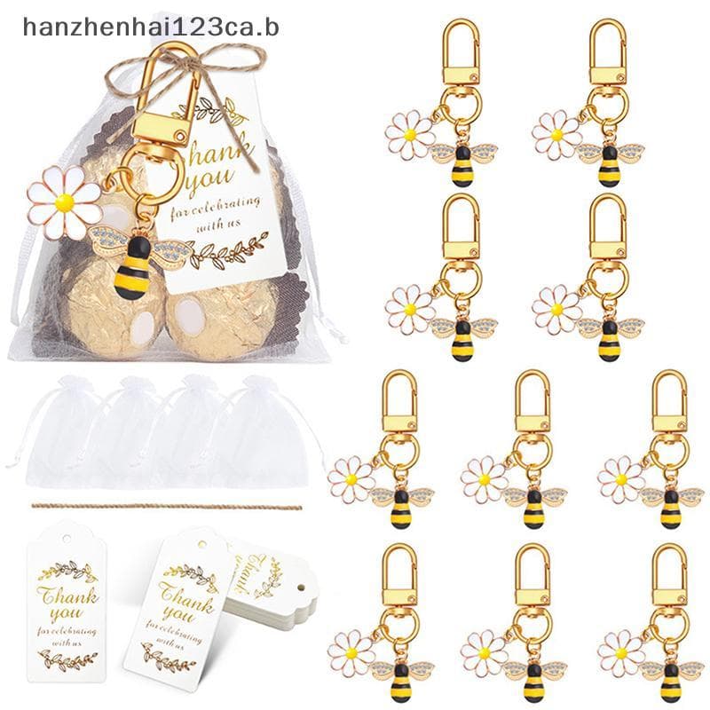 HAN 10 Conjunto De Chaveiro De Flor De Abelha , Lembrancinhas De Festa , Com Etiquetas Kraft , Bolsa De Organza Para Con