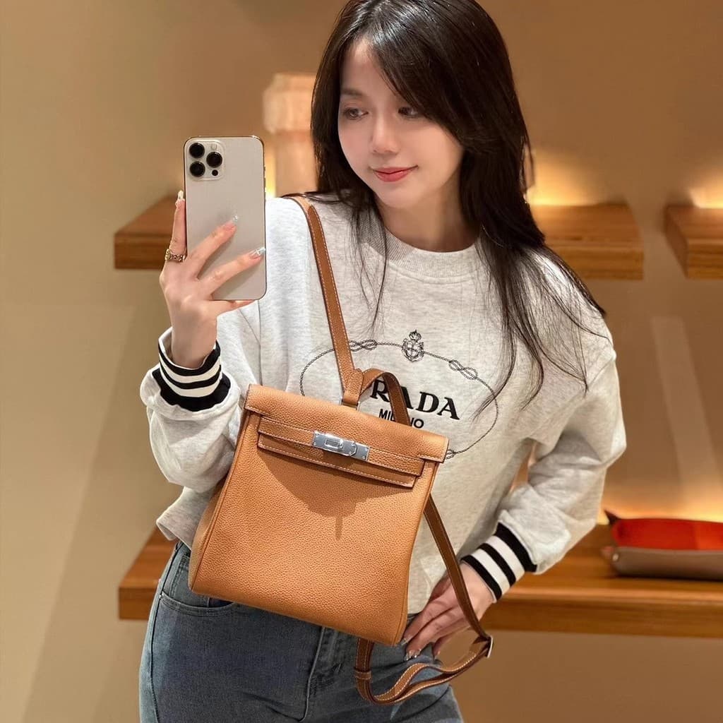 Mochila High-End couro genuíno bolsa feminina dança bolsa de ombro togo primeira camada de couro Kelly mochila