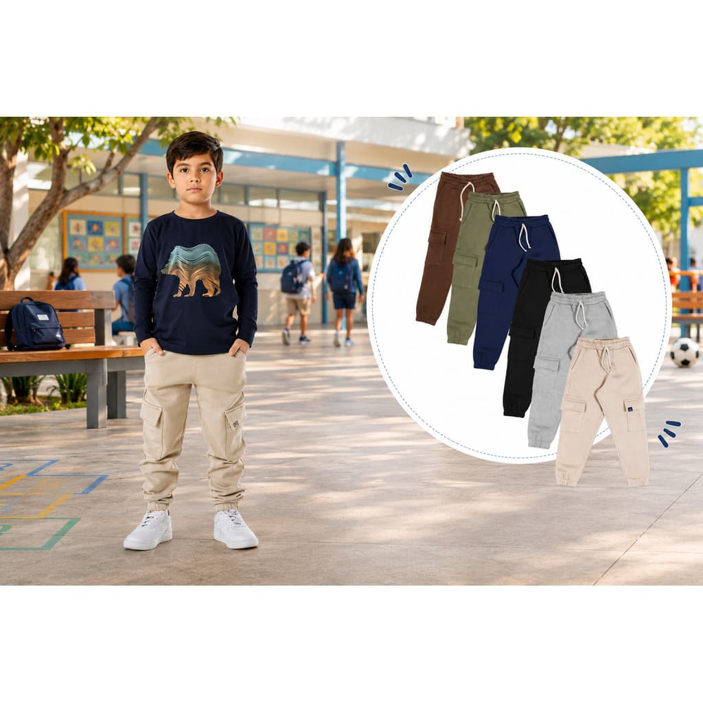 Calça Infantil Menino Moletom Cargo com Punho