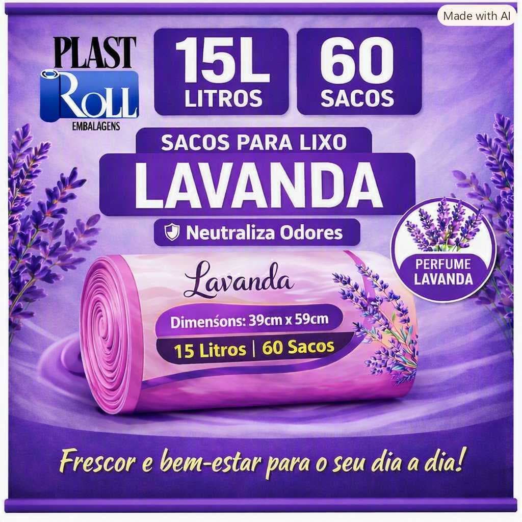 Saco Lixo Perfumado 15 Litros Lavanda Pia Banheiro Cozinha 39 cm x 59 cm Multiuso Anti Odor