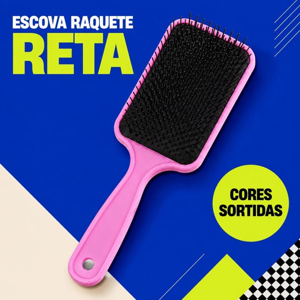 Escova Raquete Reta de Desembaraçar Cabelo - cor Sortida