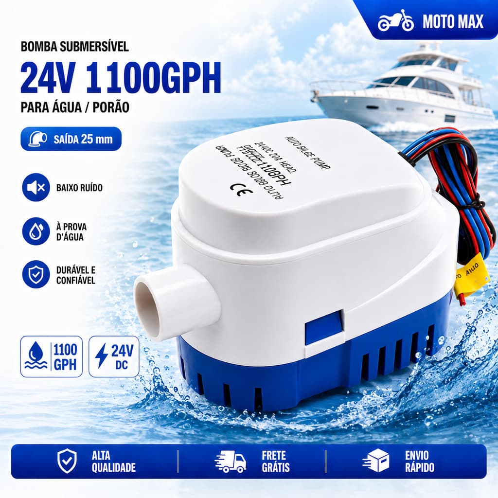 1100GPH Bomba De Água Automática Submersível 24V Para Barco Marinho Branco E Azul