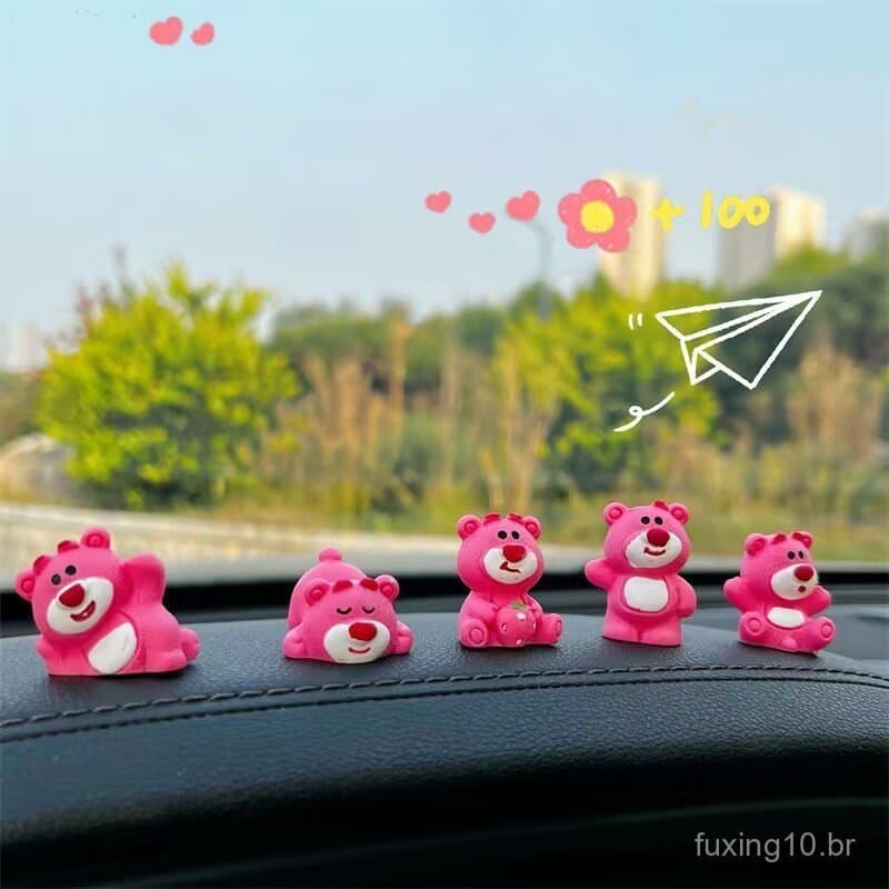 5 Pçs 3D Urso Console Central Do Carro Ornamento Dos Desenhos Animados Fruta Boneca Acessórios De Decoração Interior Elé