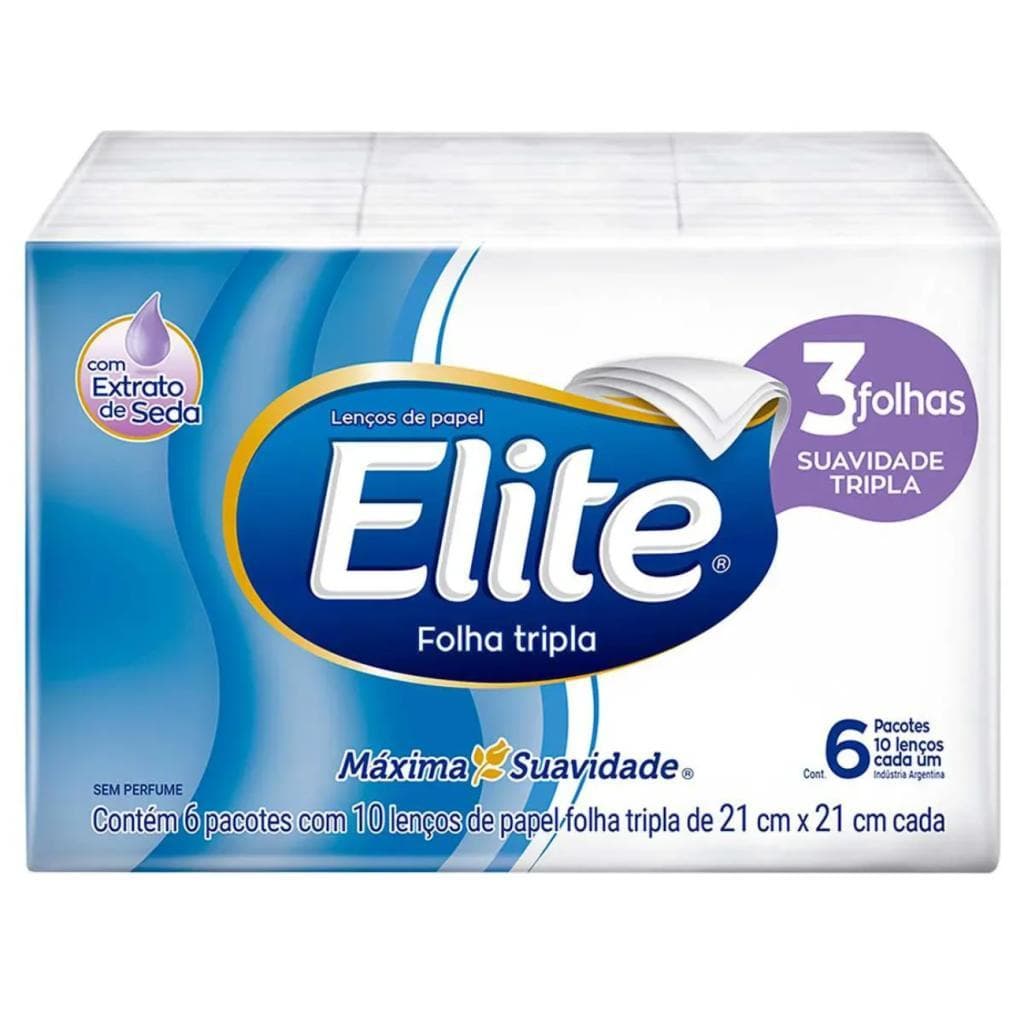 Lenço de Bolso Elite Folha Tripla 10 Lenços Macio Compacto Portátil