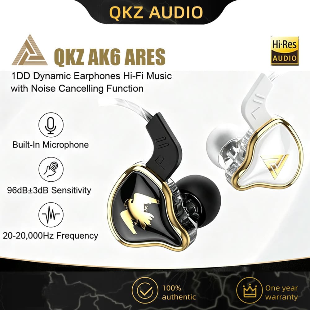Fones de ouvido Ak6 Ares 1DD dinâmicos HIFI para música e esportes com redução de ruído QKZ