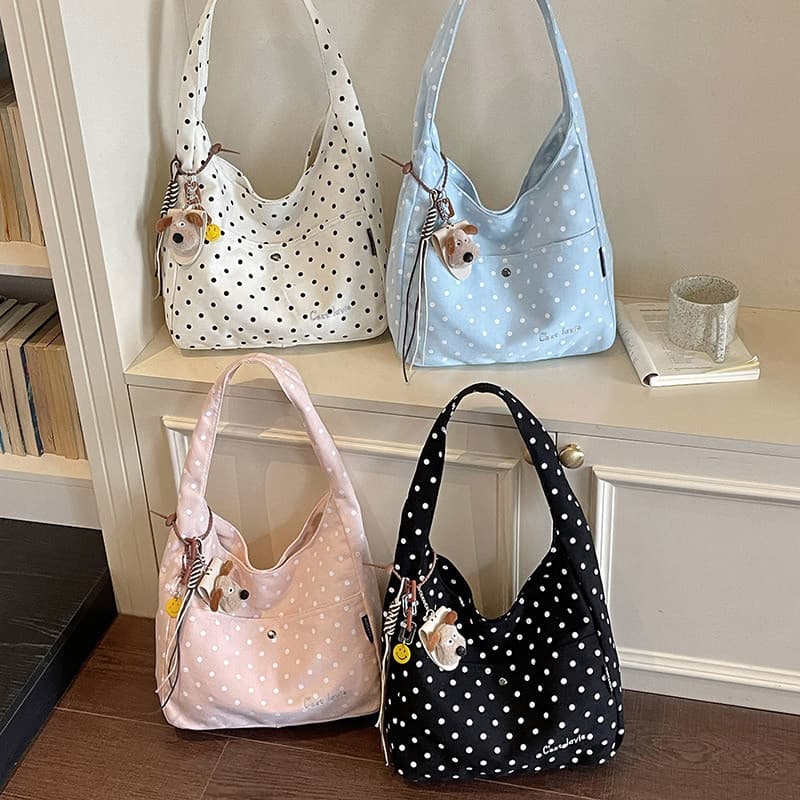 Bolsa de ombro Casual de grande capacidade, bolsa Tote de bolinhas para estudantes, novo estilo, verão, simples, elegant