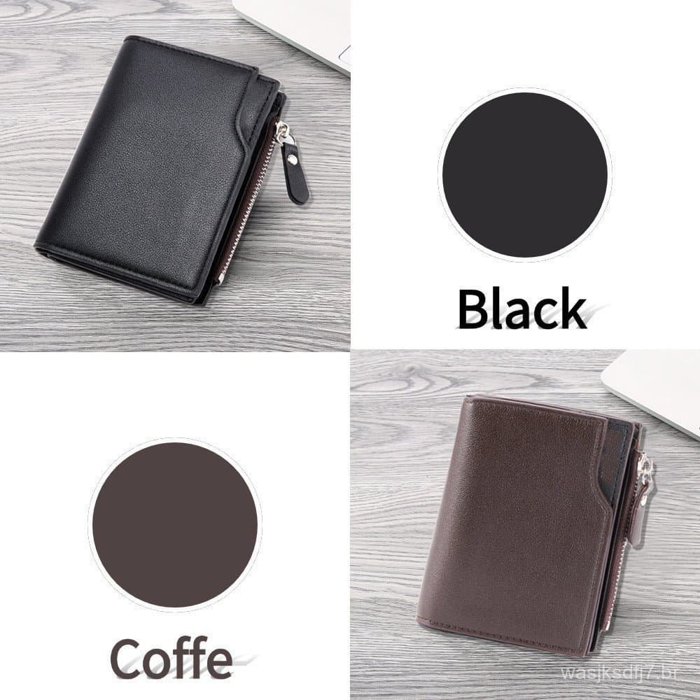 Carteira de Couro Masculina com Zíper - Porta-Cartões Vertical Slim com Bolso para Moedas com Fecho