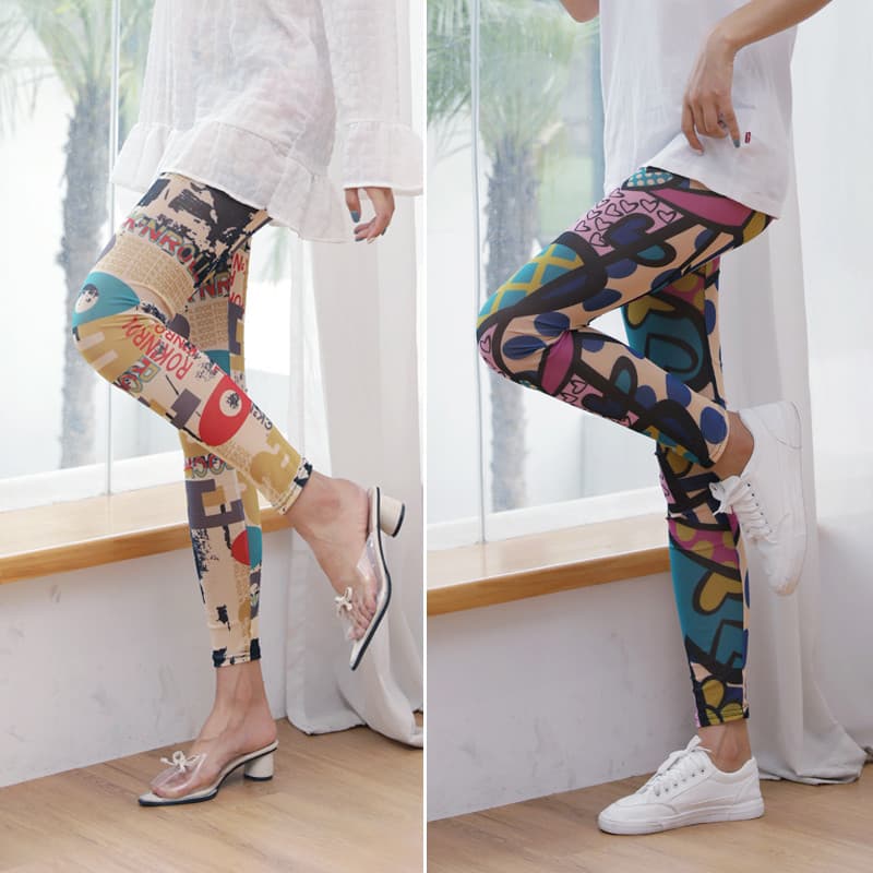 Primavera verão ligeiramente transparente gaze impressa Leggings Popular leite seda impervioso magro ajuste tornozelo co