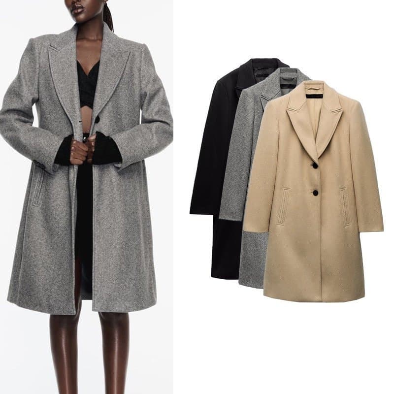 2025 Outono Inverno Novo Estilo Lapela Manga Longa Lã Macia Fino-Ajuste Casaco Feminino 8073232 .