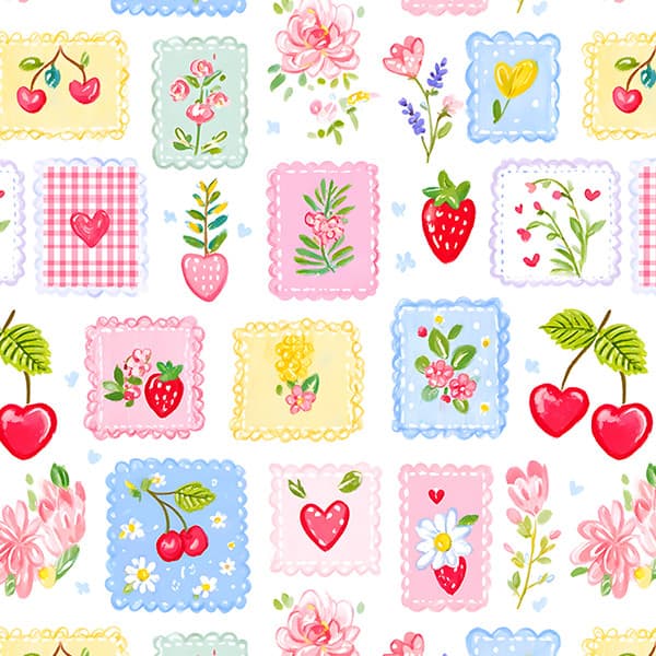 Tecido Tricoline Digital Molduras de Flores e Frutas Pano Mesa Cozinha Decoração Costura