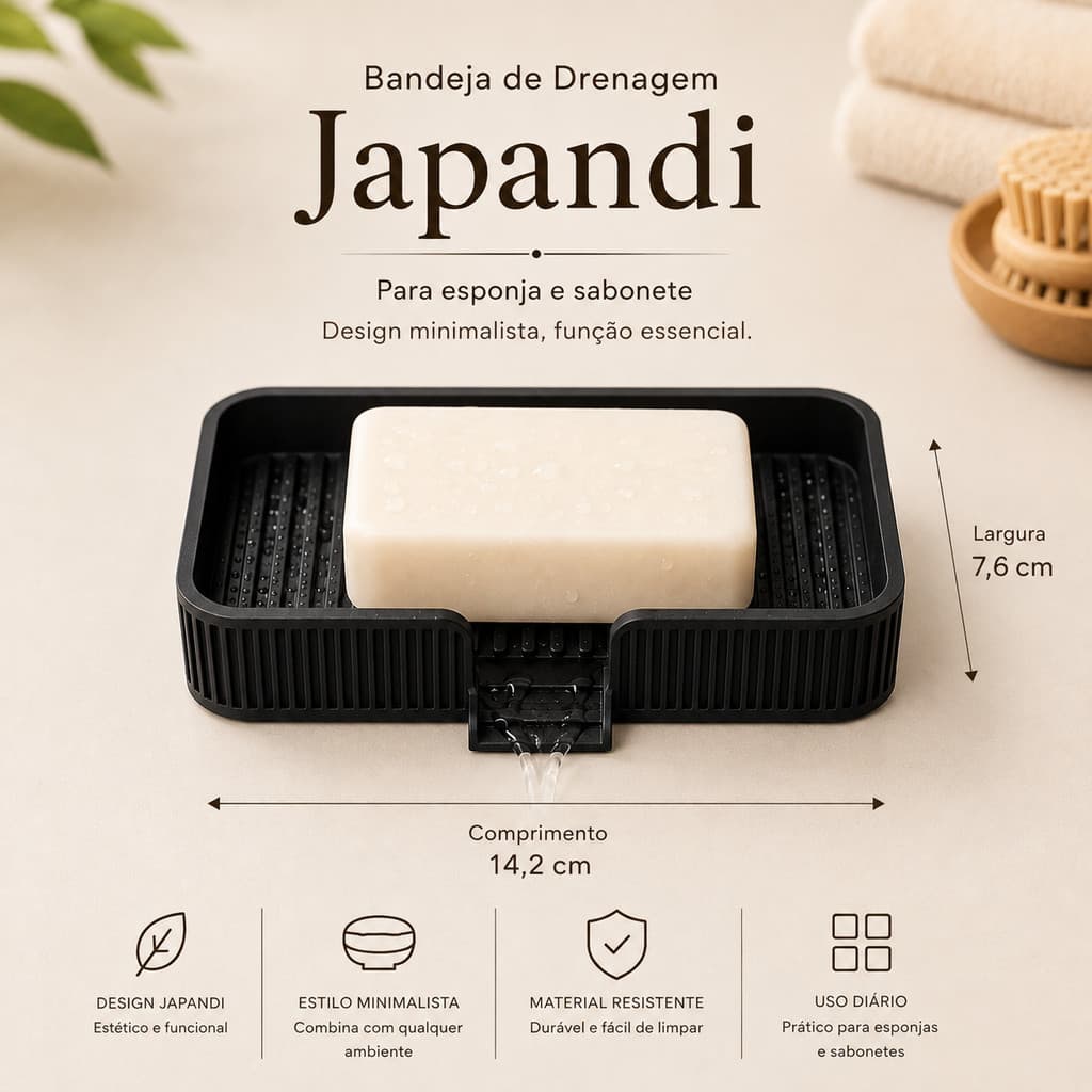 🧼 Saboneteira Japandi com Drenagem — Porta Sabonete e Esponja Minimalista