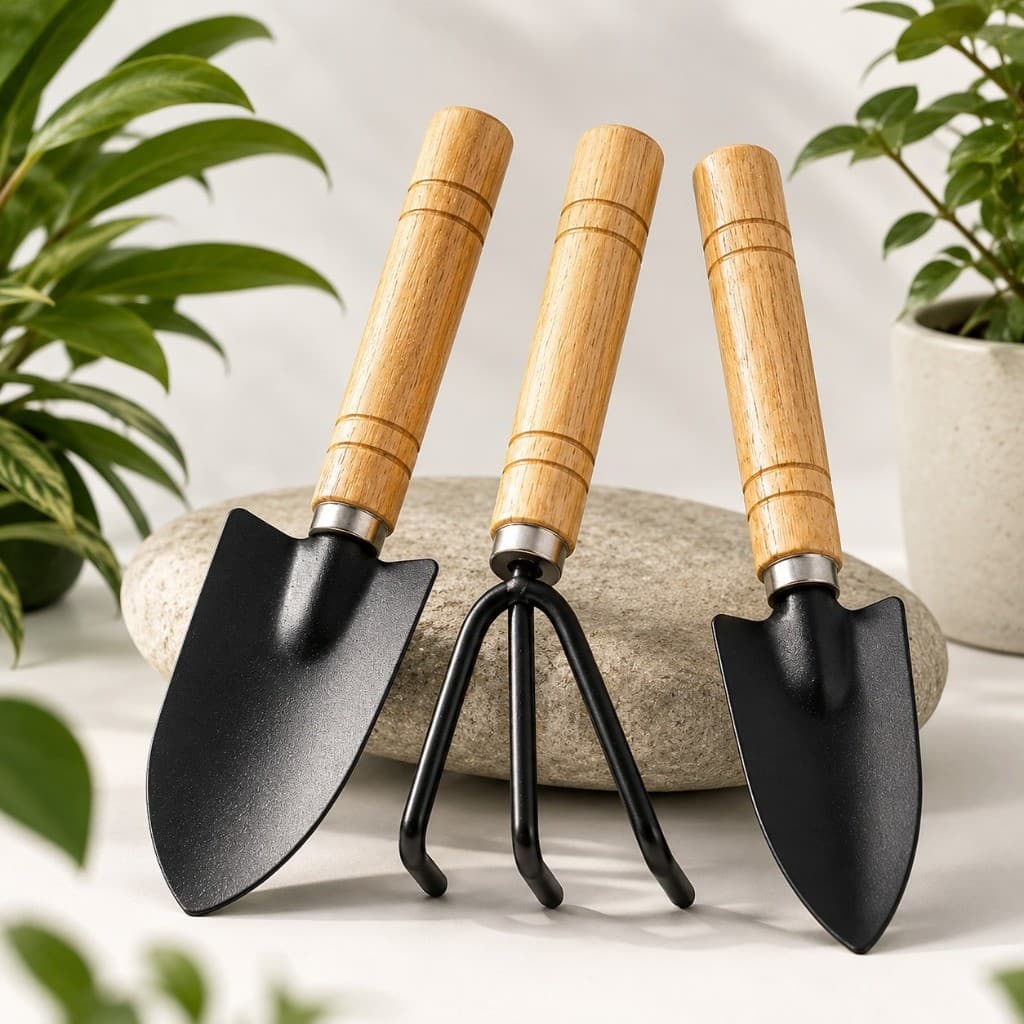 Kit Jardinagem 3 Peças - Pás e Ancinho Manual Ferramentas Jardim Vaso Horta 18cm