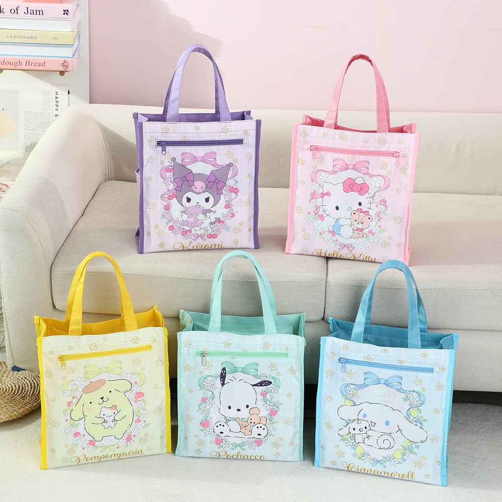 Bolsa de aulas particulares de tecido Oxford de dupla camada, bolsa de arte com estampa de desenho animado fofo, bolsa p