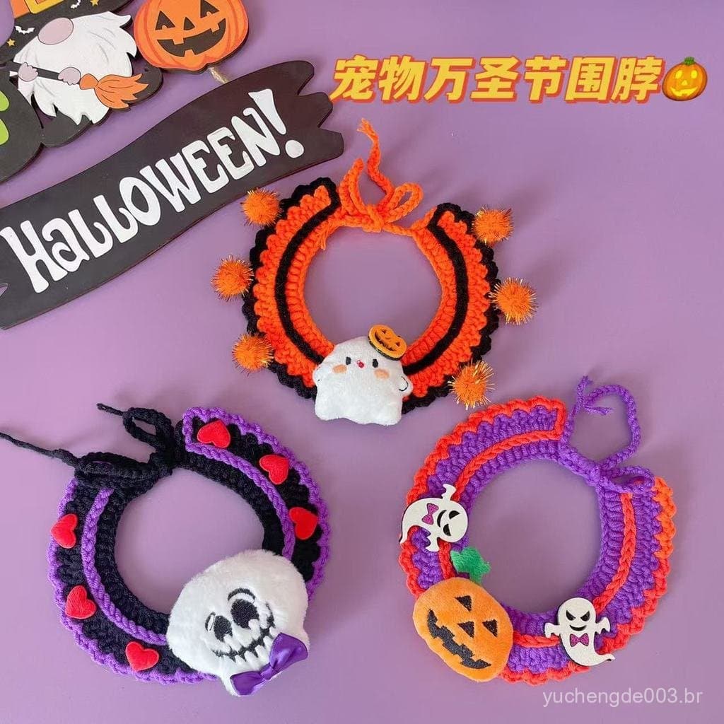 Cachecol de Lã para Halloween para Gatos e Cães, Coleira Engraçada, Fantasia de Cachecol Feito à Mão para o Dia das Fant