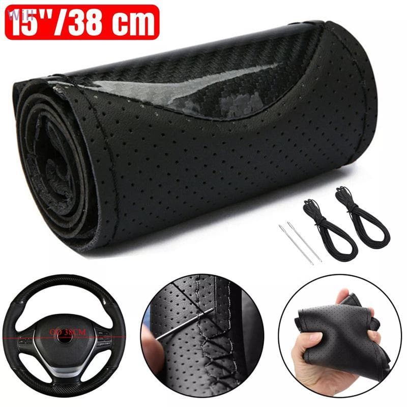 Capa De Volante DIY Carbono Macio + Trança De Couro De Fibra No Do Carro Com Agulha E Linha