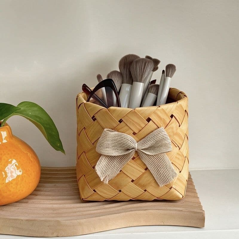 Criativo ins estilo mão-tecido cesta de armazenamento quadro de maquiagem atmosfera interior simples bambu tecido Deskto