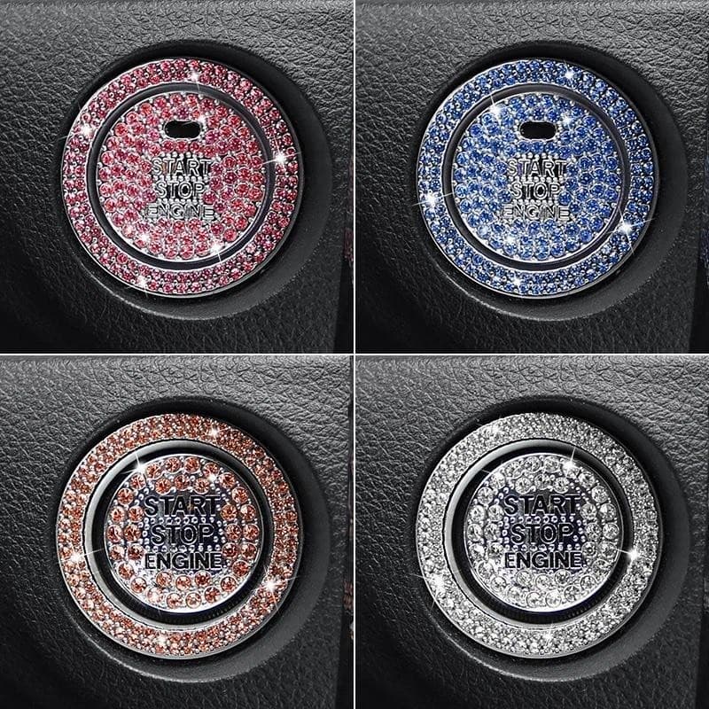 Botão Interruptor De Partida Do Carro Auto Decorativo Diamante Adesivos Strass Círculo Guarnições Capa Protetora Acessór