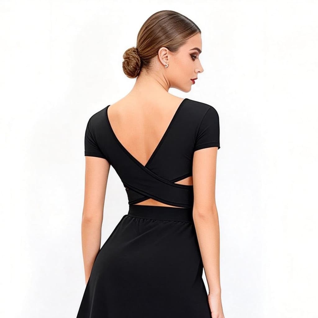 Cruz linda volta] roupas de dança latina de manga curta verão prática topos padrão nacional roupas de dança mulheres adu