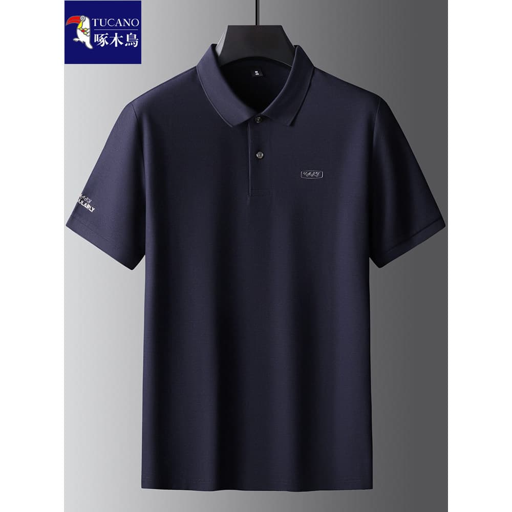Tamanho grande masculino gelo mercerizado algodão camisa POLO de manga curta mais gordura mais solto estiramento camiset