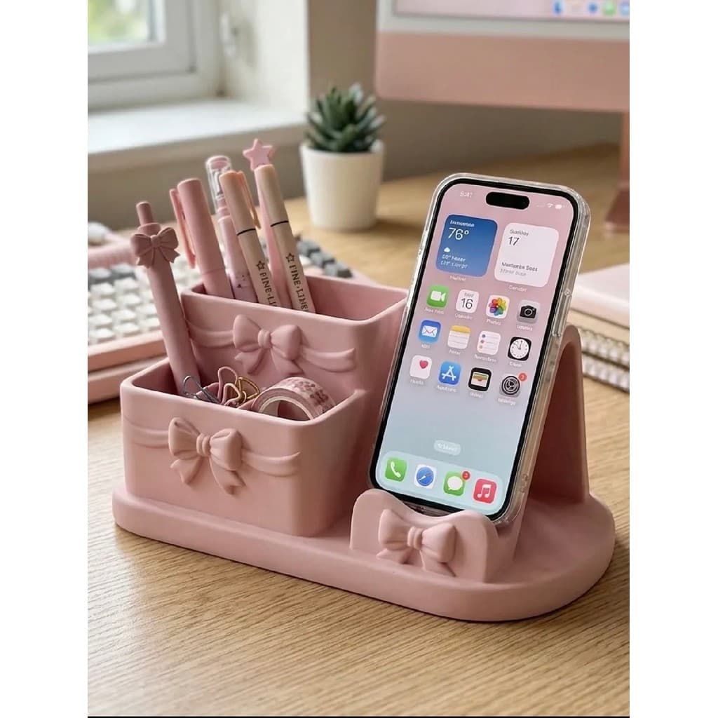 Porta Lápis e Canetas com Suporte para Celular em PLA | Organizador de Mesa