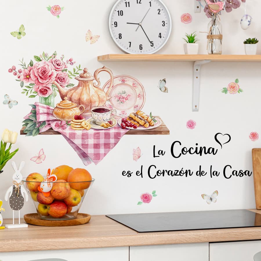 Adesivos de parede pano de mesa quente pote de vinho café borboleta flores auto-adesivo adesivos de parede cozinha resta