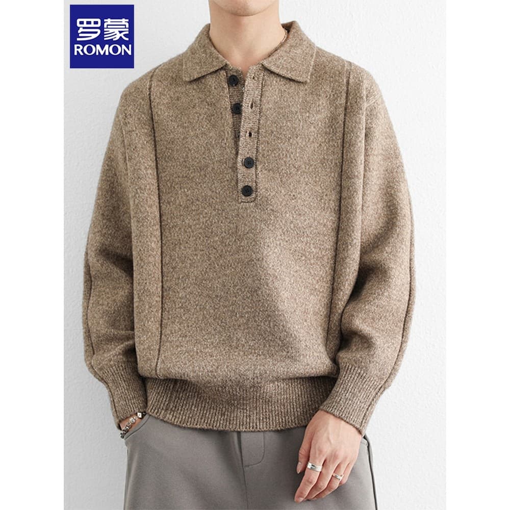 Lomon high-end lapela camisa POLO de malha camisola masculina outono inverno Street Wear high-end Casual camisa de fundo