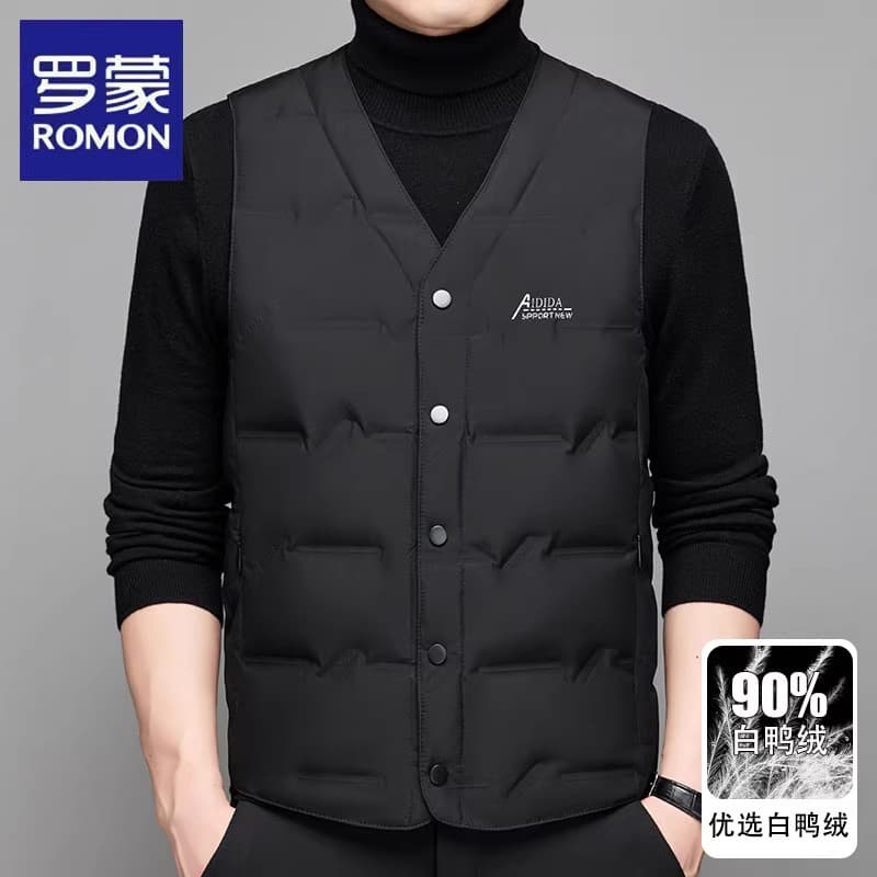 Lomon leve para baixo colete masculino inverno de meia-idade roupa interior quente colete grosso com decote em V colete