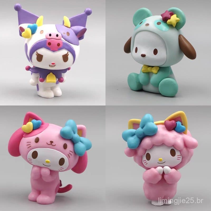 1 Pçs 6cm Anime Figura Pochacco Olá Kitty Kuromi Vaca Gato Cão Bonito Animal Q Versão PVC Figuras De Ação Brinquedos Mod