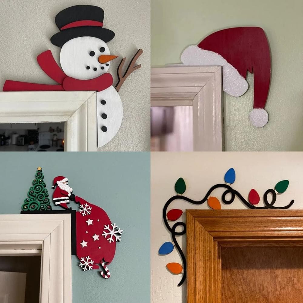 2024 Decoração De Moldura De Porta De Natal De Madeira Engraçado Papai Noel Decorações Frontal Enfeite De Casa Adereços