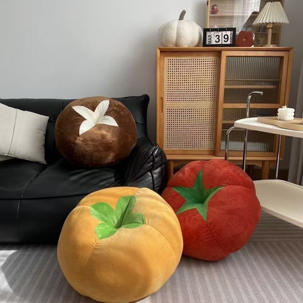 Almofada em formato de cogumelo e tomate, futon, almofada para cadeira, almofada para sofá, almofada decorativa, decoraç