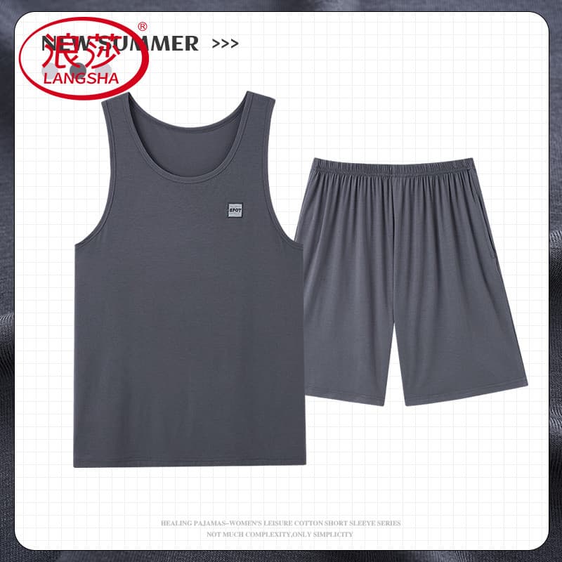 Langsha pijamas masculinos verão Modal colete simples 2023 novo estilo verão masculino solto Homewear terno