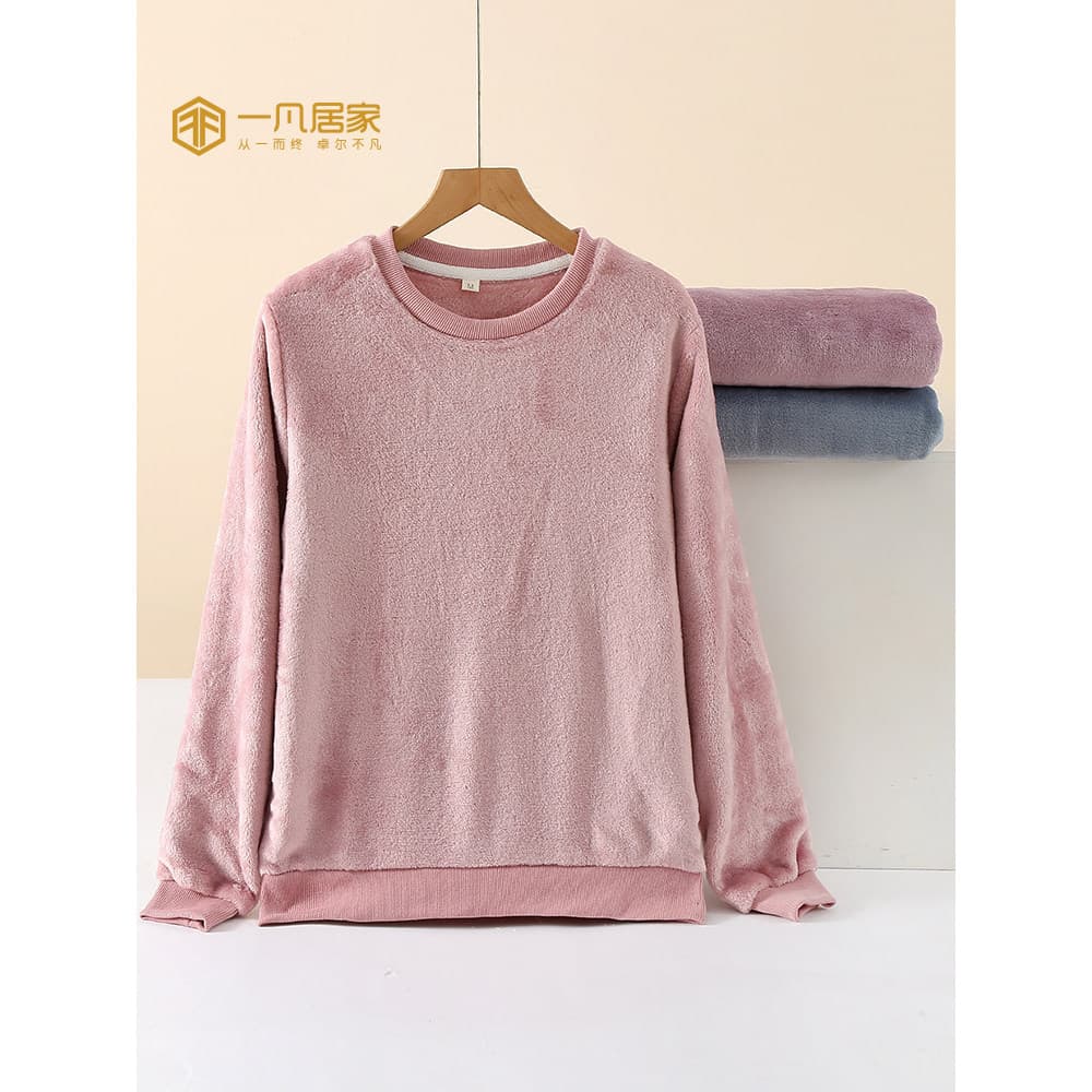 Leite velo pijamas feminino outono inverno moda de uma peça topo casal bolha velo quente Coral velo