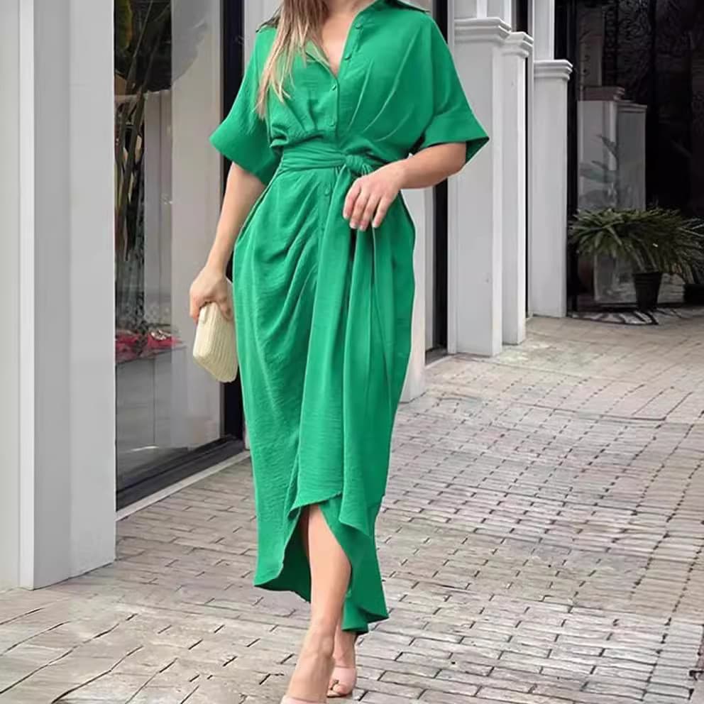 Mulheres Cross-Border moda novo estilo 2026 lapela comprimento médio manga curta único Breasted camisa de cintura alta v