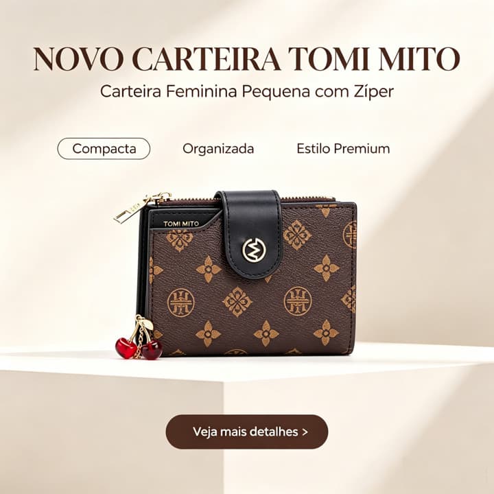 JAMI JAMI Carteira Compacta com Múltiplos Compartimentos para Cartões, Notas, Moedas e Documentos D488