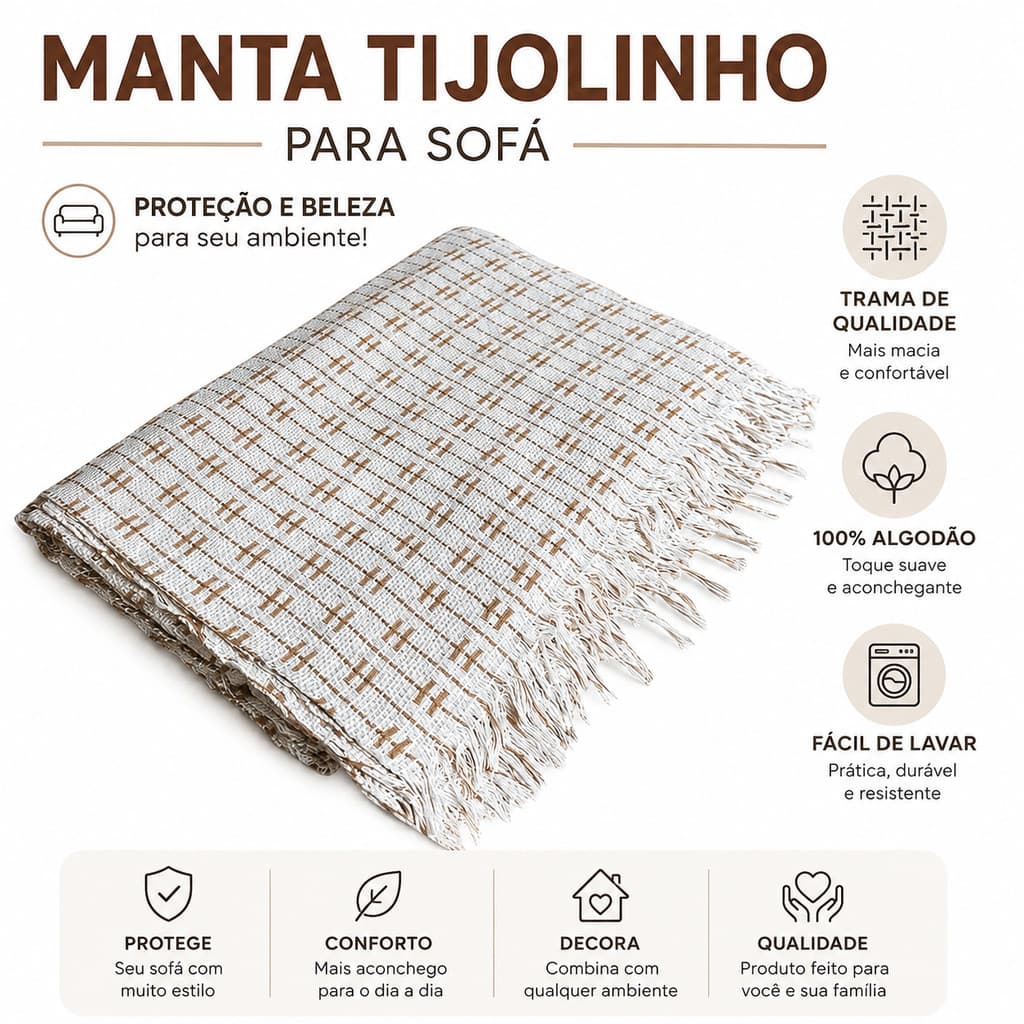 Manta Tijolinho Luxo Gigante 2,40x1,80 100% Algodão Protetora Decorativa