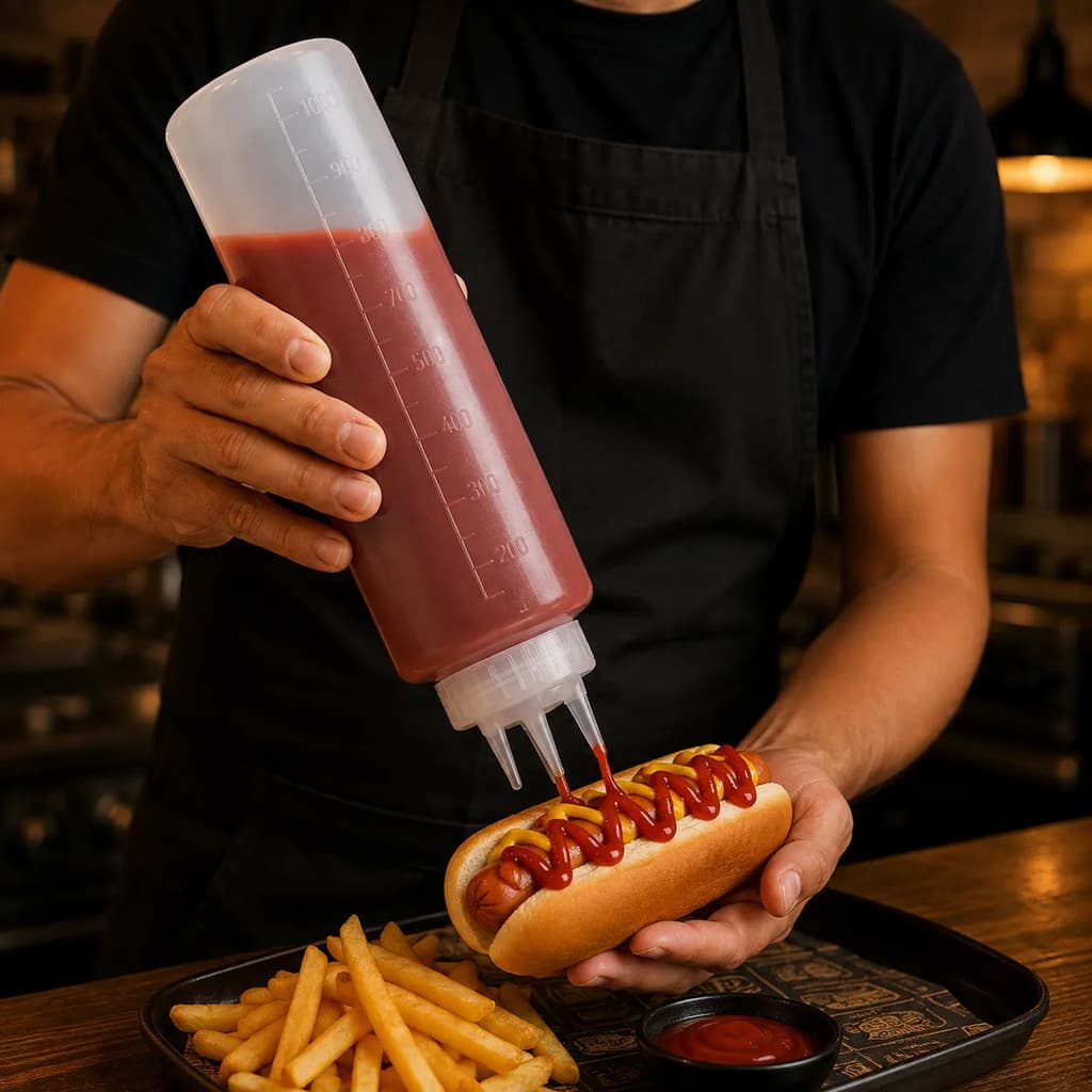 Bisnaga 1l Bico Triplo Ketchup Maionese Mostarda Molhos reutilizável cozinha profissional hamburgueria padaria trailer