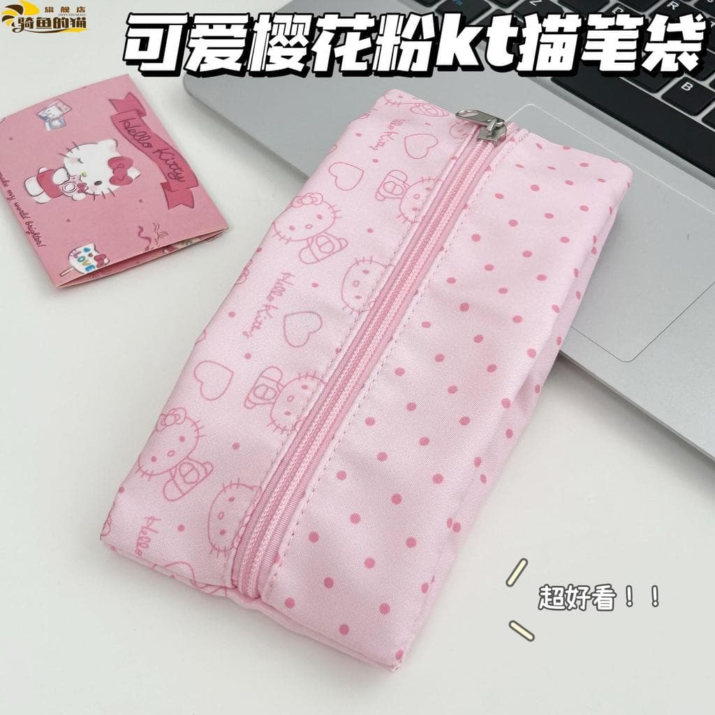 Sakura rosa bolinhas gatinho lápis caso ins aparência bonito saco de lápis estudante do sexo feminino grande capacidade