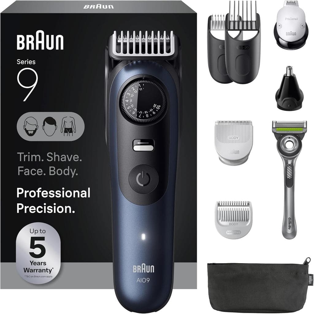 Aparador Braun Series 9 AIO 9530 Barba Cabelo Corpo Multifunções com Acessórios e Aparador de Nariz