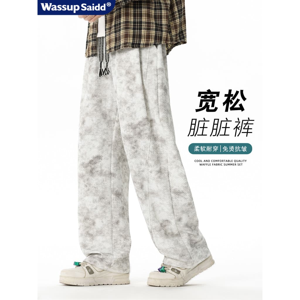 WASSUP SAIDD Calças sujas americanas Calças compridas Calças casuais Homens Mulheres Mesmo estilo Perna larga Calça de m
