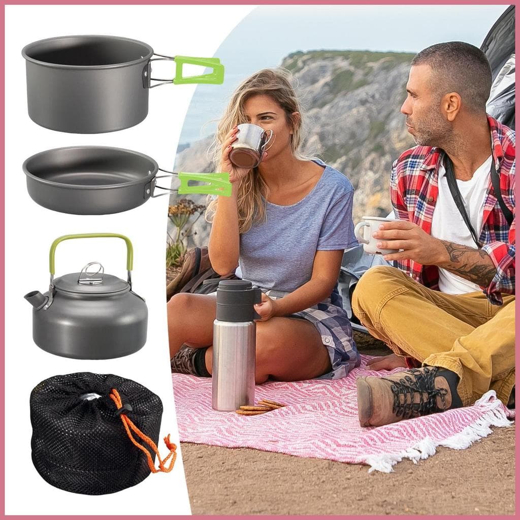 Mochila Conjunto De Cozinha Antiaderente Leve Sobrevivência Pote Pan Chaleira Acampamento Panelas Kit Para Ao Ar Livre m
